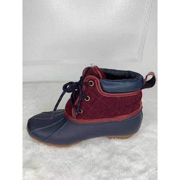 Skechers Womens Duck Boots Quilted Burgundy & Navy Waterproof Rubber Size 7 - Picture 5 of 8